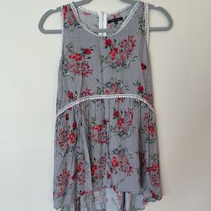 Staccato boutique floral/lace/stripe tank top with zipper size large